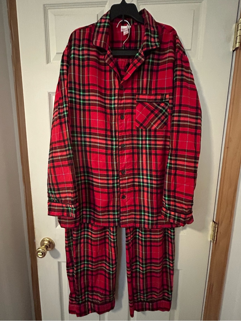 Wondershop Men’s Plaid Pajama Set Red with Green Black Accents L 100% Cotton